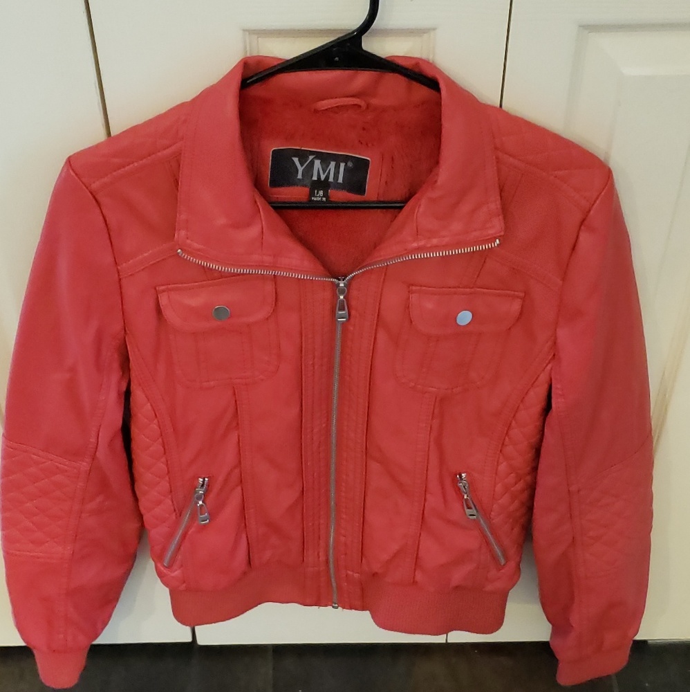 YmI brand peach leather coat LARGE